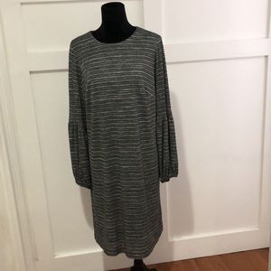 London Times Woman Metallic Black and Silver Stripe Dress Plus Size 14